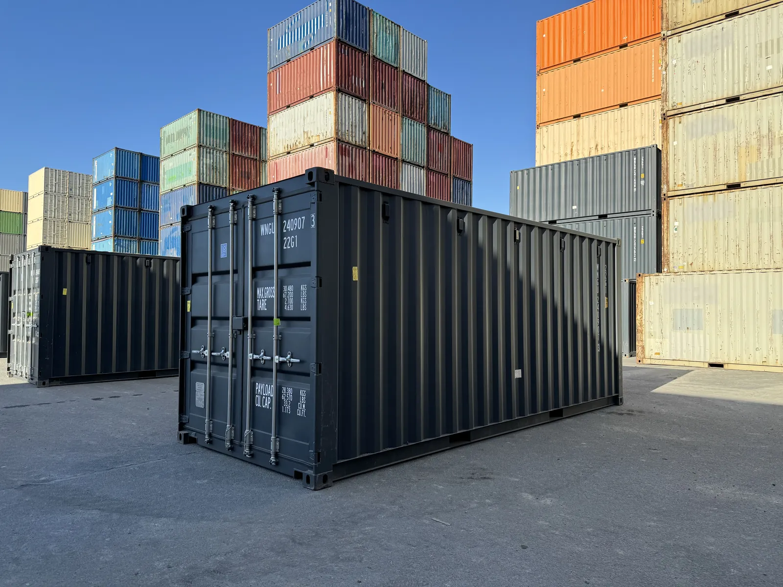 Dark grey 20ft general purpose container, door end