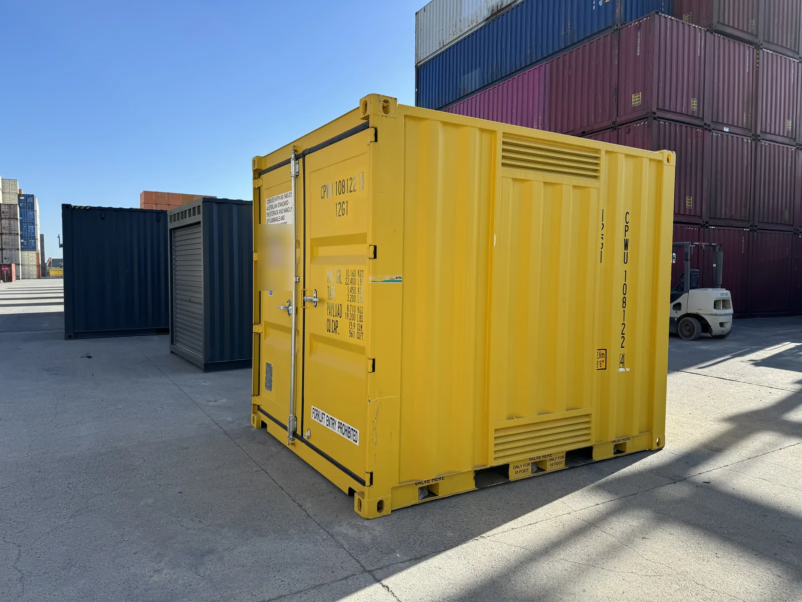 Yellow 10ft dangerous goods container with vented side panels